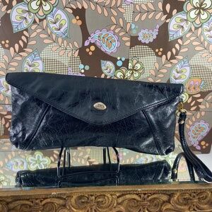 The Trend Black Leather Clutch Wristlet